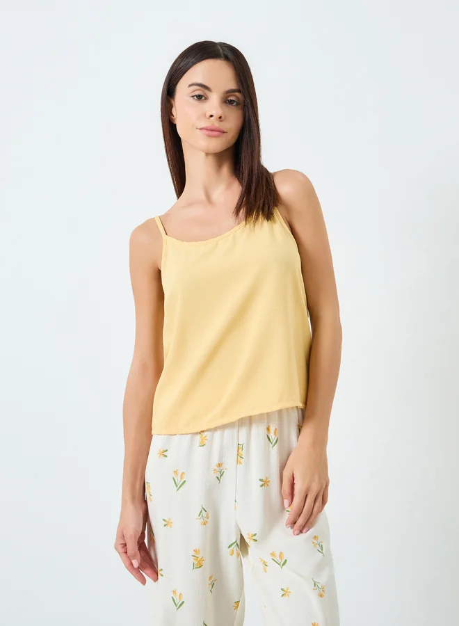 تايك تو طقم بيجامة نسائي مطبوع بالزهور مع بلوزة كامي سادة